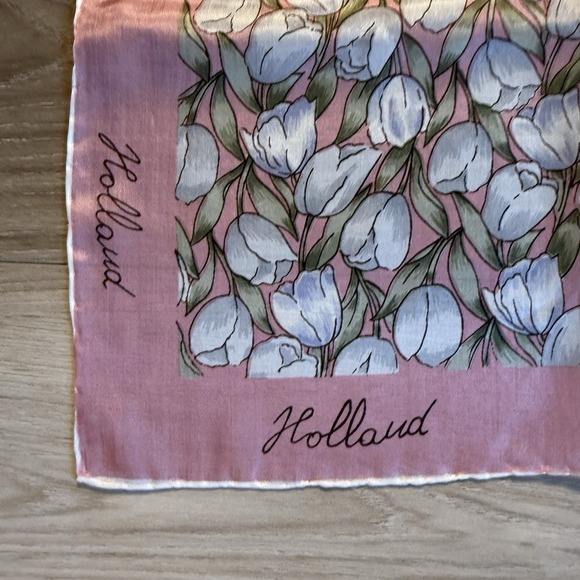 Vintage 100% Silk Scarf E.H. Holland Pink Tulips Floral Print 29x28 - Picture 2 of 5